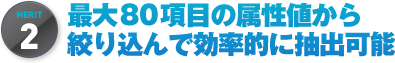 最大80項目の属性値から絞り込んで効率的に抽出可能